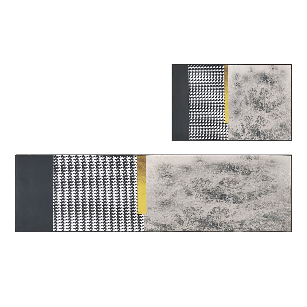 HMR - 2 Pieces Modern Geometric Gradient Gold Washable Kitchen Runner Mats Non-slip Rug Set