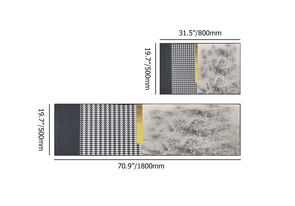 HMR - 2 Pieces Modern Geometric Gradient Gold Washable Kitchen Runner Mats Non-slip Rug Set