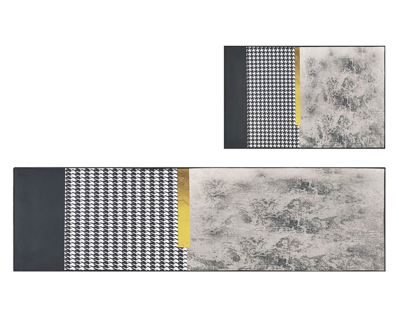 HMR - 2 Pieces Modern Geometric Gradient Gold Washable Kitchen Runner Mats Non-slip Rug Set