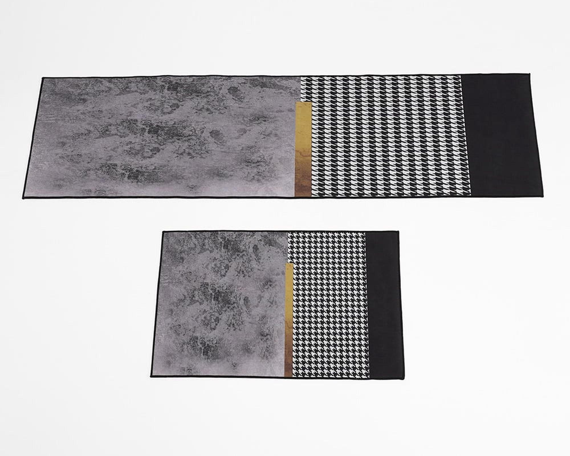HMR - 2 Pieces Modern Geometric Gradient Gold Washable Kitchen Runner Mats Non-slip Rug Set