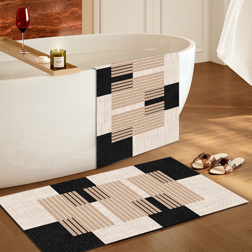 HMR - 2PC Strong Water-absorbent Non-slip Diatom Mud Geometric Bathroom Mat Set Bath Rug