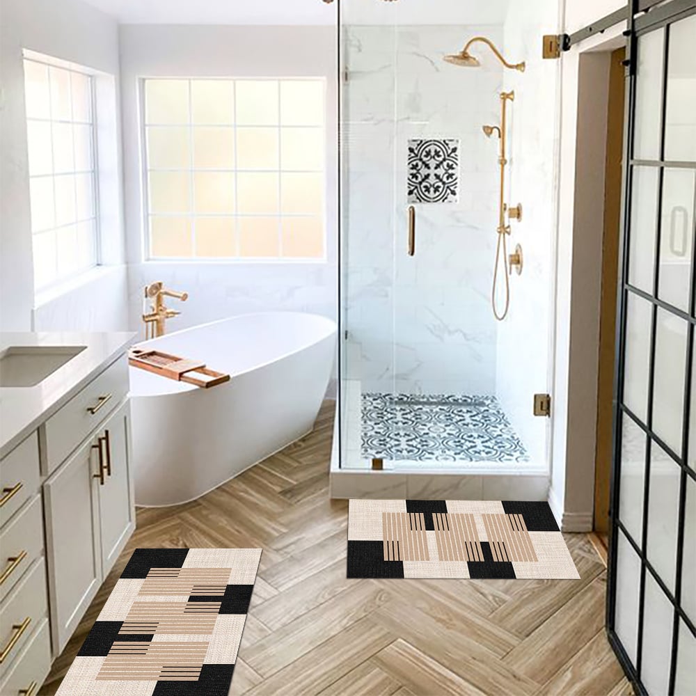 HMR - 2PC Strong Water-absorbent Non-slip Diatom Mud Geometric Bathroom Mat Set Bath Rug