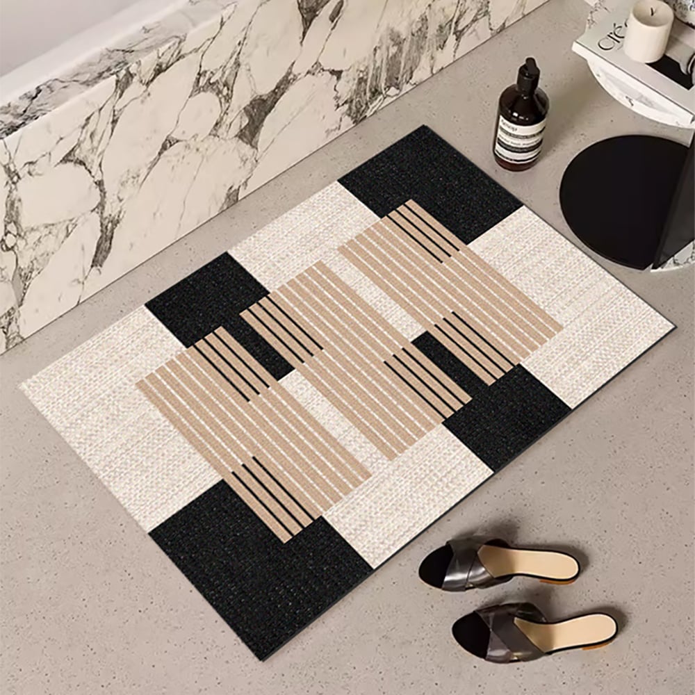 HMR - 2PC Strong Water-absorbent Non-slip Diatom Mud Geometric Bathroom Mat Set Bath Rug
