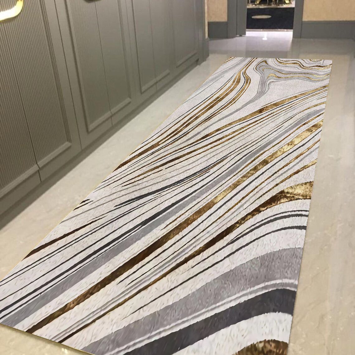 HMR - 2'X 8' Luxury abstract Runner Washable Rug with Marble Pattern Carpet