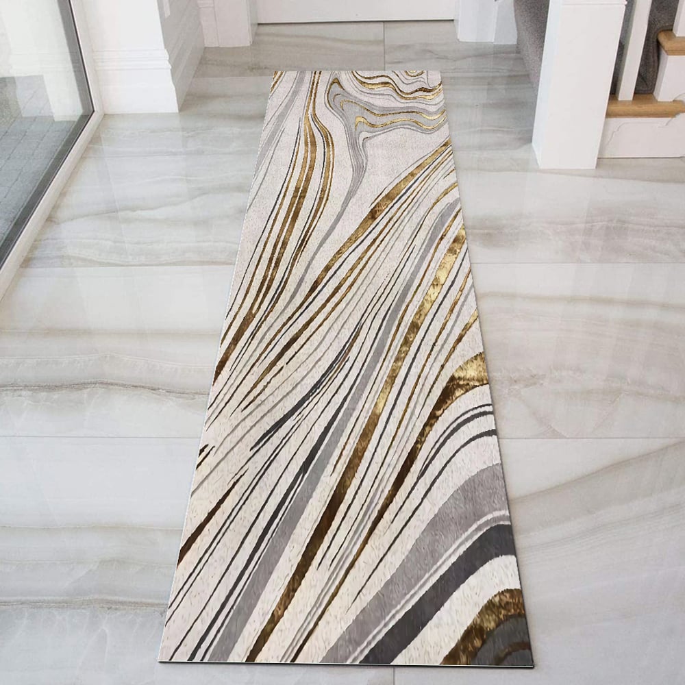 HMR - 2'X 8' Luxury abstract Runner Washable Rug with Marble Pattern Carpet