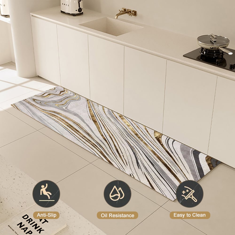 HMR - 2'X 8' Luxury abstract Runner Washable Rug with Marble Pattern Carpet
