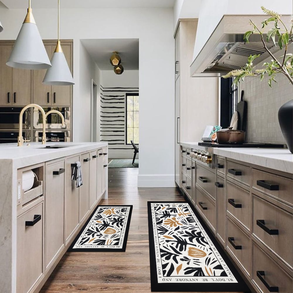HMR - 2 Pieces Modern Flower Kitchen Runner Mats Non-slip Absorbent Widen Kitchen Rug Set