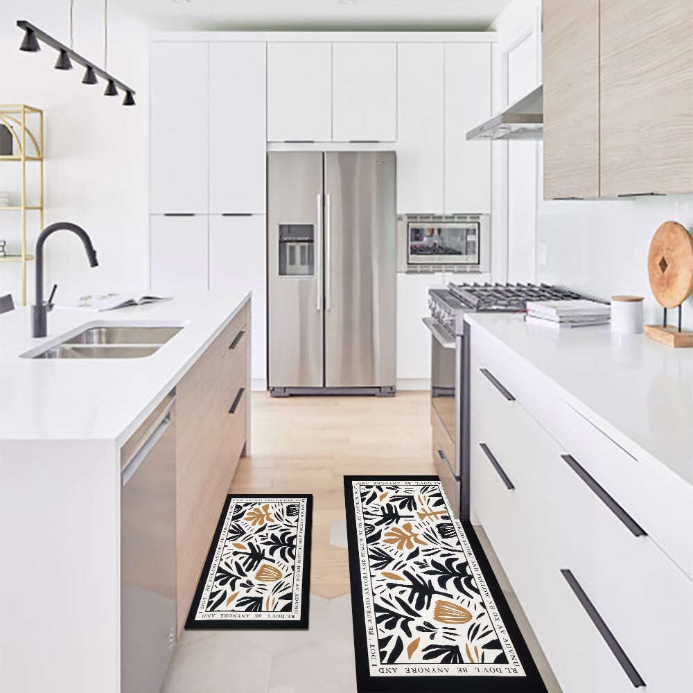 HMR - 2 Pieces Modern Flower Kitchen Runner Mats Non-slip Absorbent Widen Kitchen Rug Set
