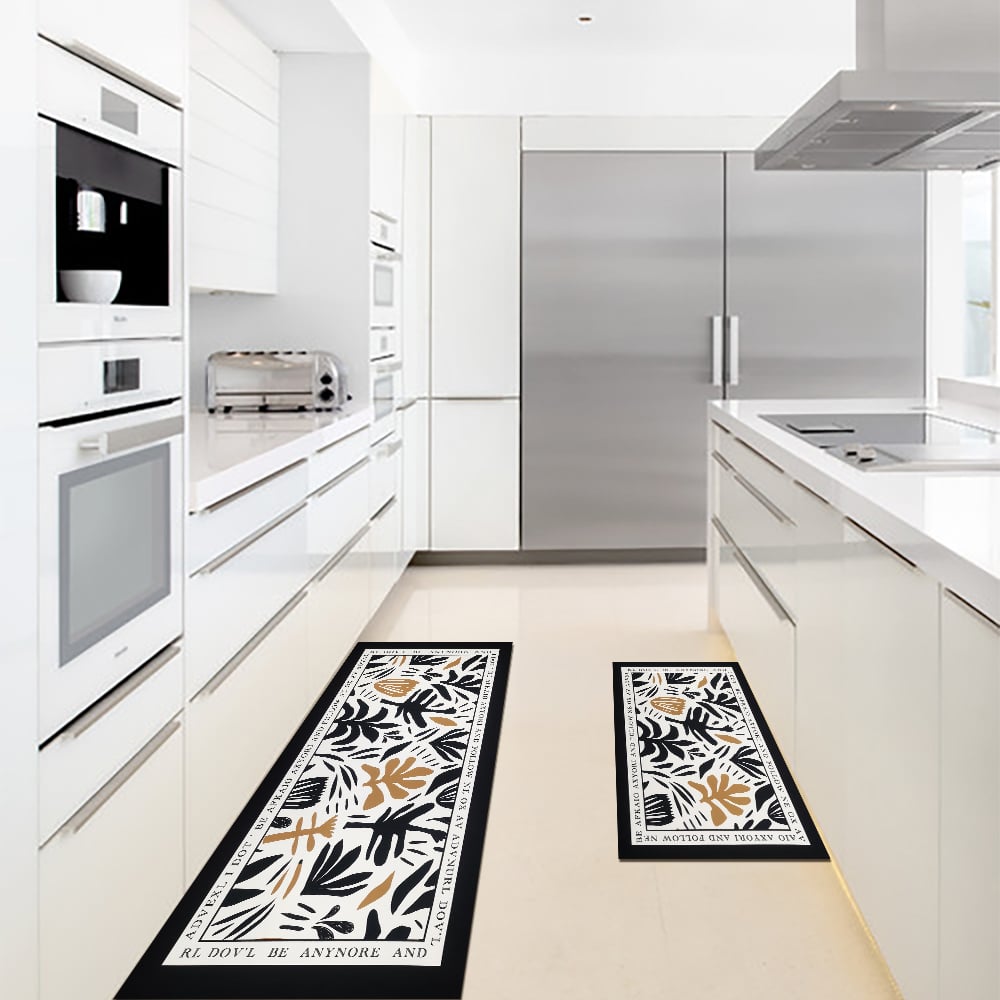 HMR - 2 Pieces Modern Flower Kitchen Runner Mats Non-slip Absorbent Widen Kitchen Rug Set