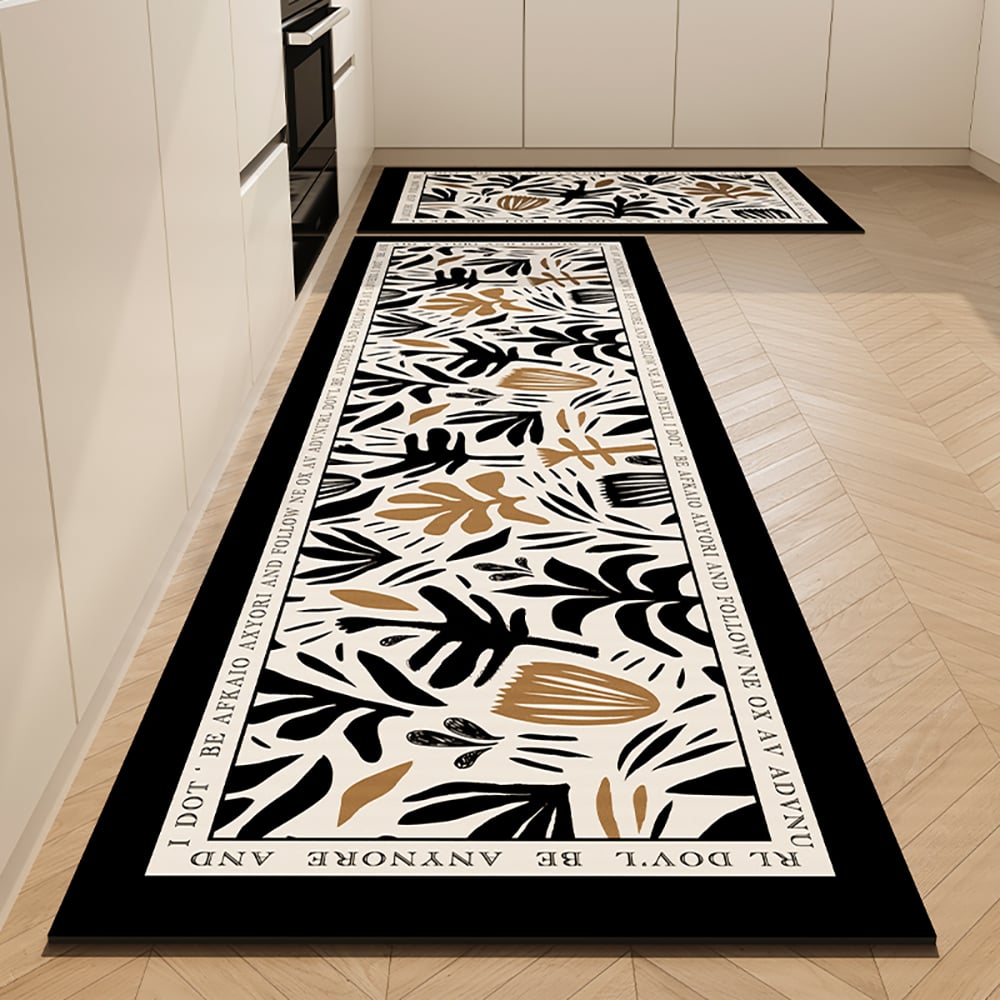 HMR - 2 Pieces Modern Flower Kitchen Runner Mats Non-slip Absorbent Widen Kitchen Rug Set