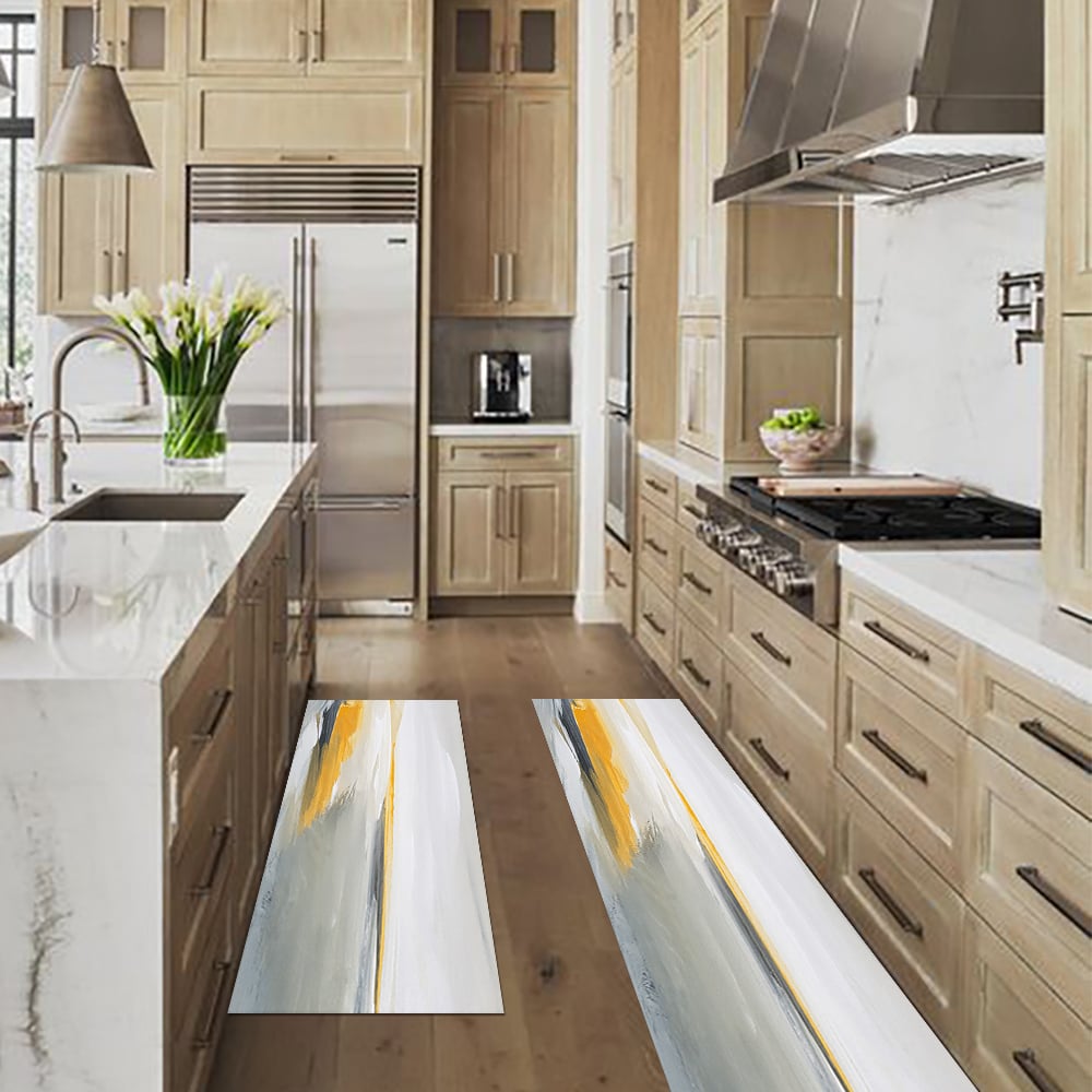 HMR - 2PCS Creative Abstract Oil Painting Kitchen Runner Rug Set Non-slip Kitchen Mat