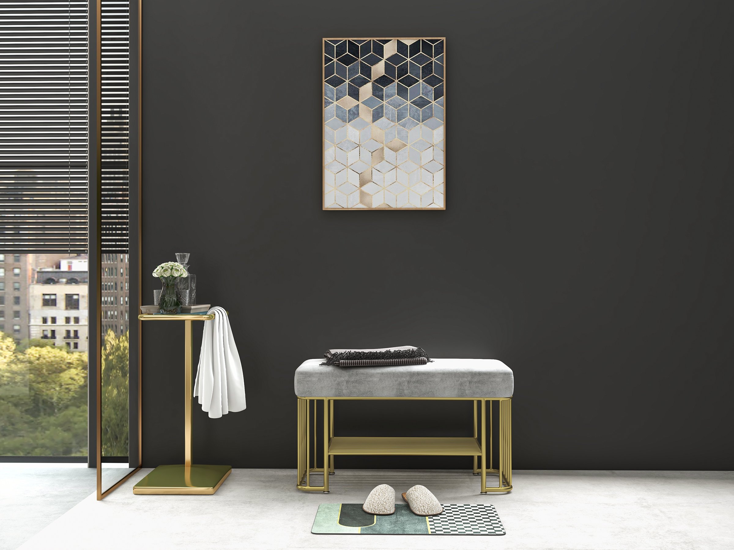 HMR - Modern Geometric Bath Mat Set Abstract Soft Bathroom Rugs 16" x 24" & 20" x 32" (2-Pieces)