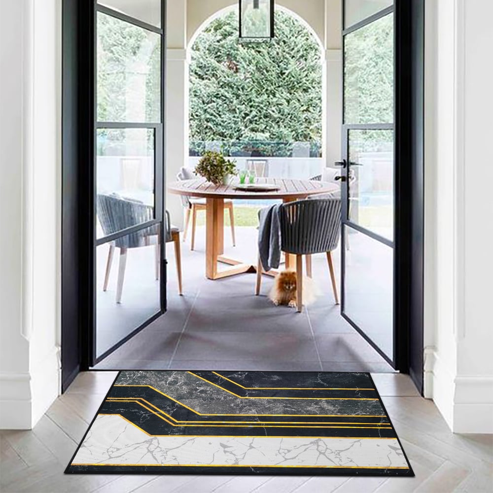 HMR - 2PCS Morden Geometry Marble Non-slip Front Door Mat Washable Entryway Rug Set