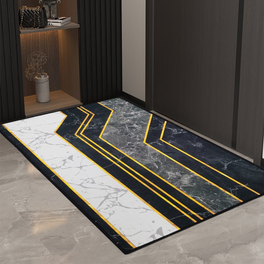 HMR - 2PCS Morden Geometry Marble Non-slip Front Door Mat Washable Entryway Rug Set