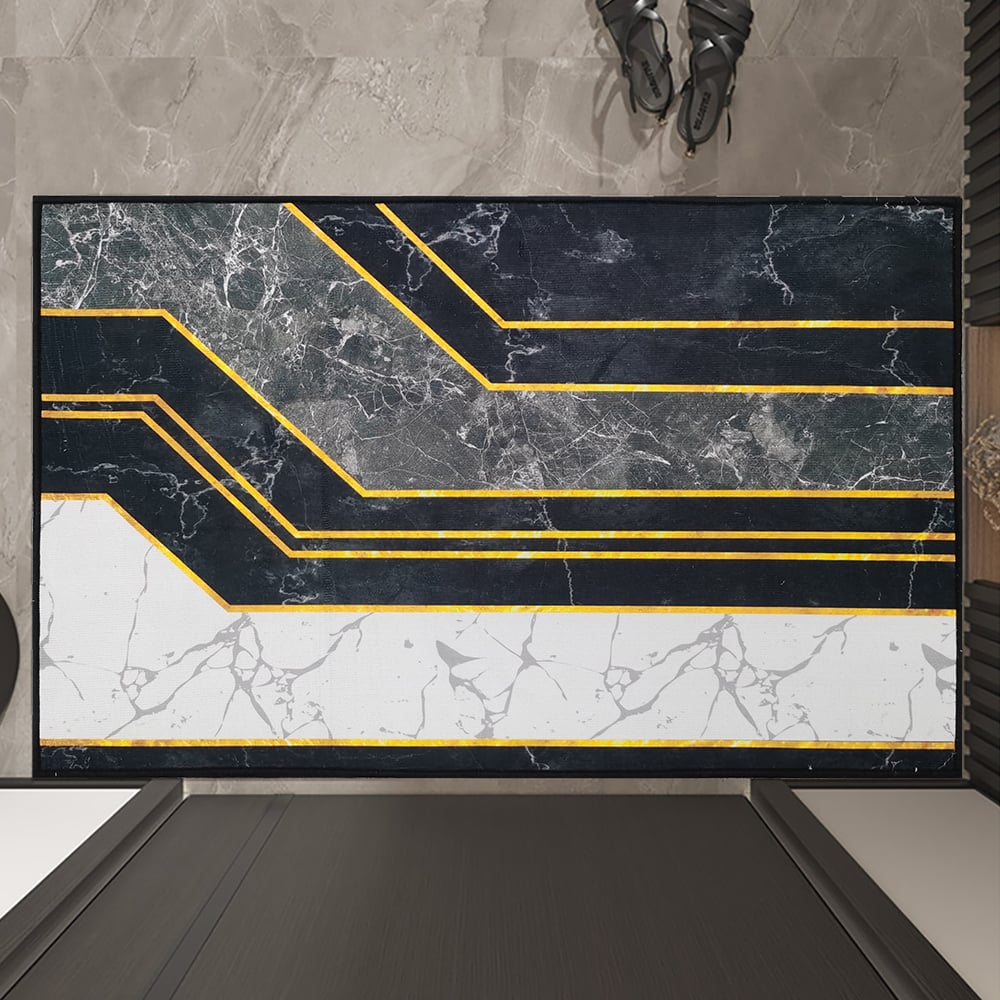 HMR - 2PCS Morden Geometry Marble Non-slip Front Door Mat Washable Entryway Rug Set