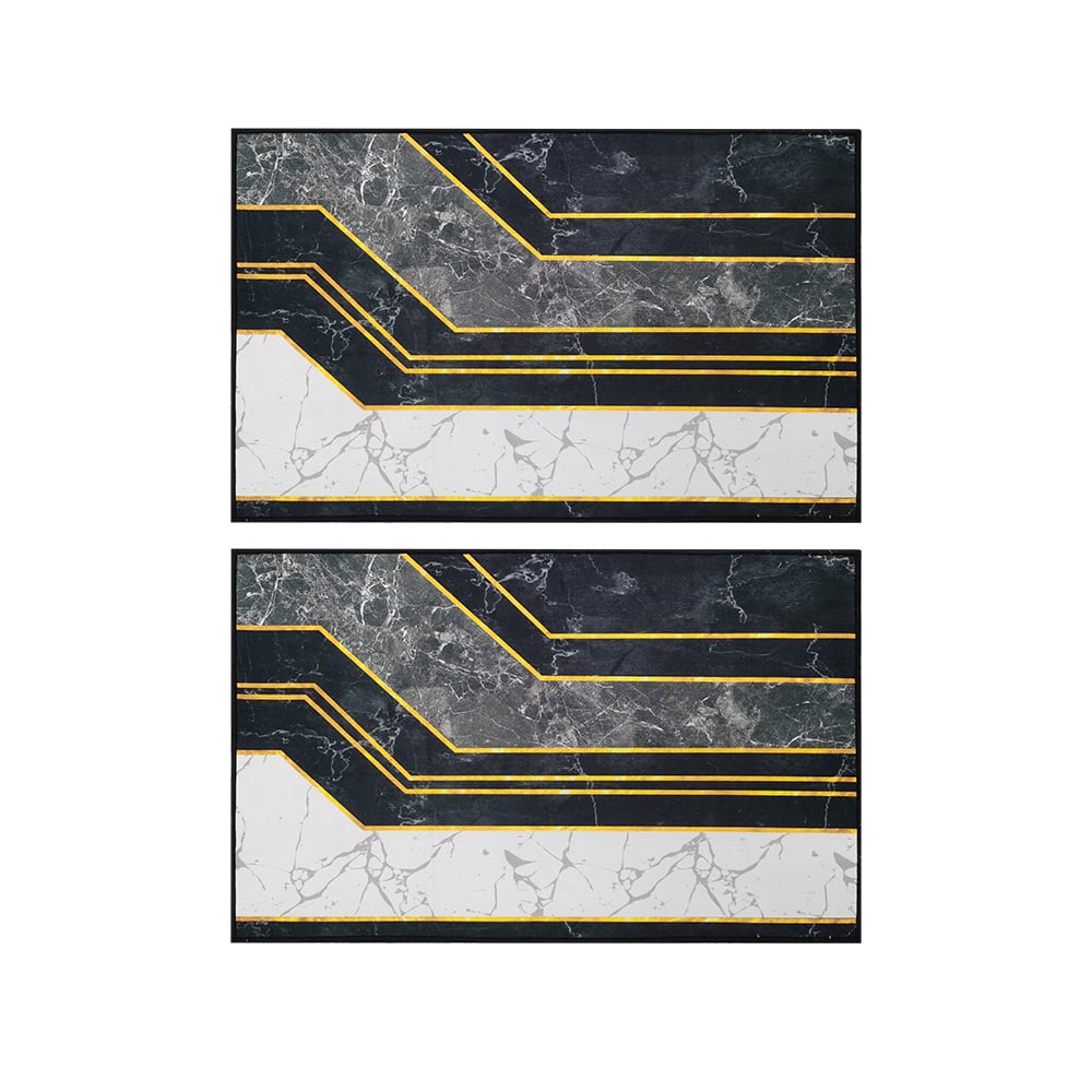HMR - 2PCS Morden Geometry Marble Non-slip Front Door Mat Washable Entryway Rug Set
