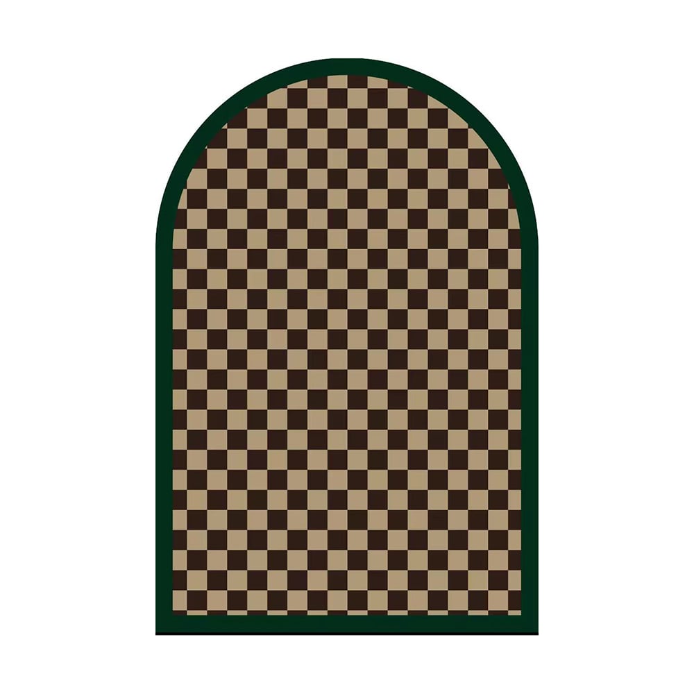 HMR - Morden Luxury Polyester Half Round Plaid Non-slip Entryway Rug 3' x 4'