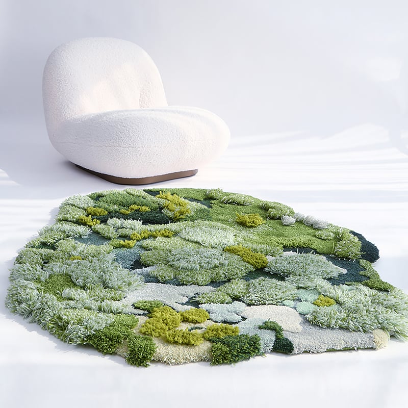 HMR - 31.5" Green Moss Rug 3D Tufted Wool Handmade Colorful Forest Carpet Bedside Living Room
