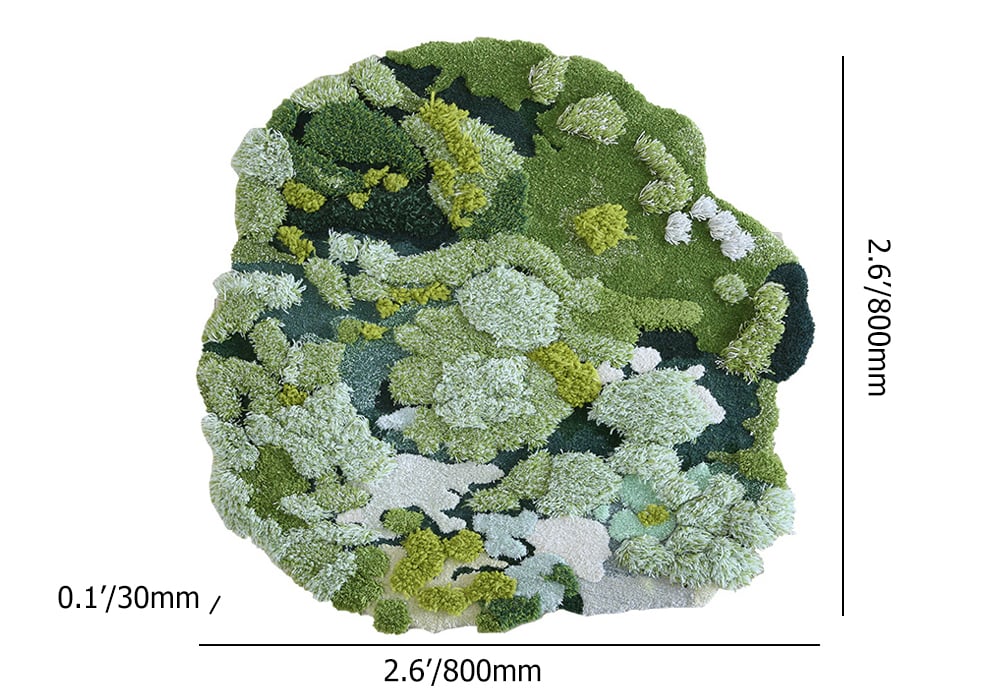HMR - 31.5" Green Moss Rug 3D Tufted Wool Handmade Colorful Forest Carpet Bedside Living Room