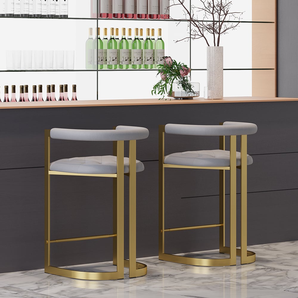 HMR Modern Leath-Aire Counter Stools with Upholstery - Gray, 8-Pieces