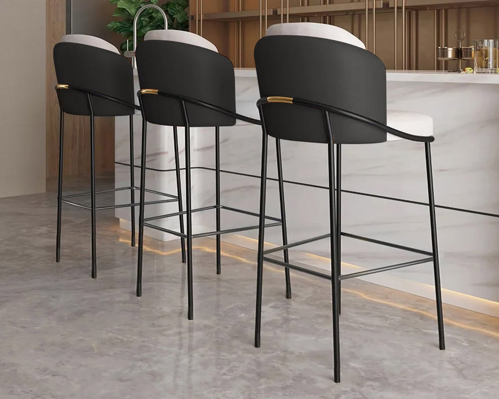 HMR Linenic Series Modern PU Leather Bar Stools - Black, 20.9"L x 20.9"W x 41.3"H, 6-Pieces