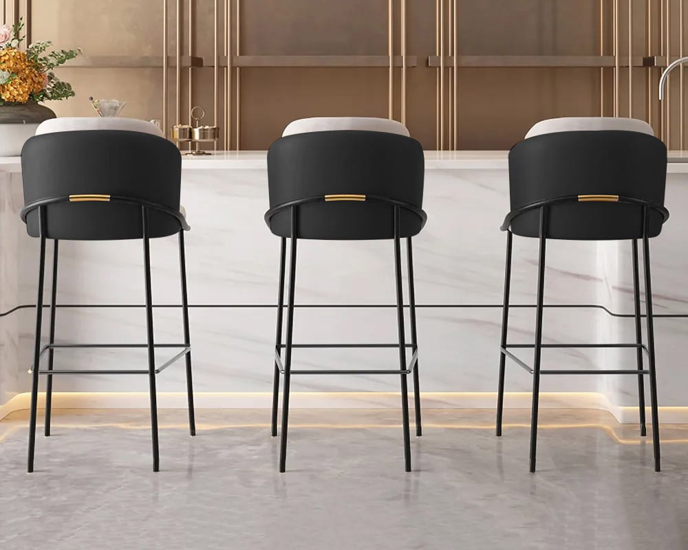 HMR Linenic Series Modern PU Leather Bar Stools - Black, 20.9"L x 20.9"W x 41.3"H, 6-Pieces