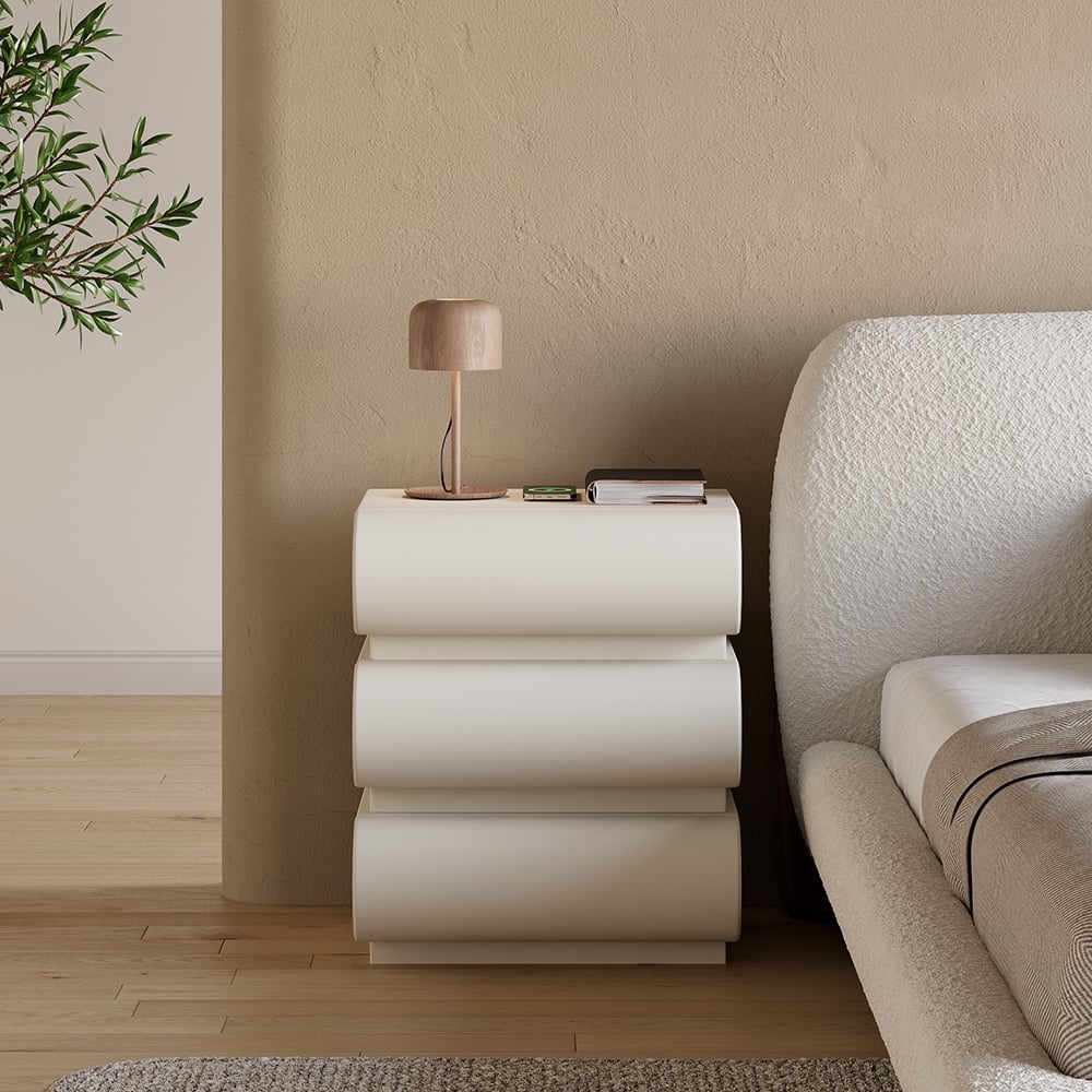 HMR Humply Modern Leather Smart Nightstand with Wireless Charger Drawers - White, 3-Drawer, Single