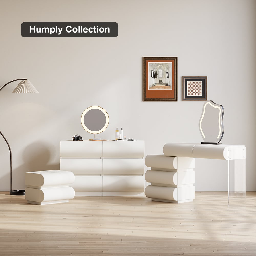HMR Humply Modern Leather Smart Nightstand with Wireless Charger Drawers - White, 3-Drawer, Single
