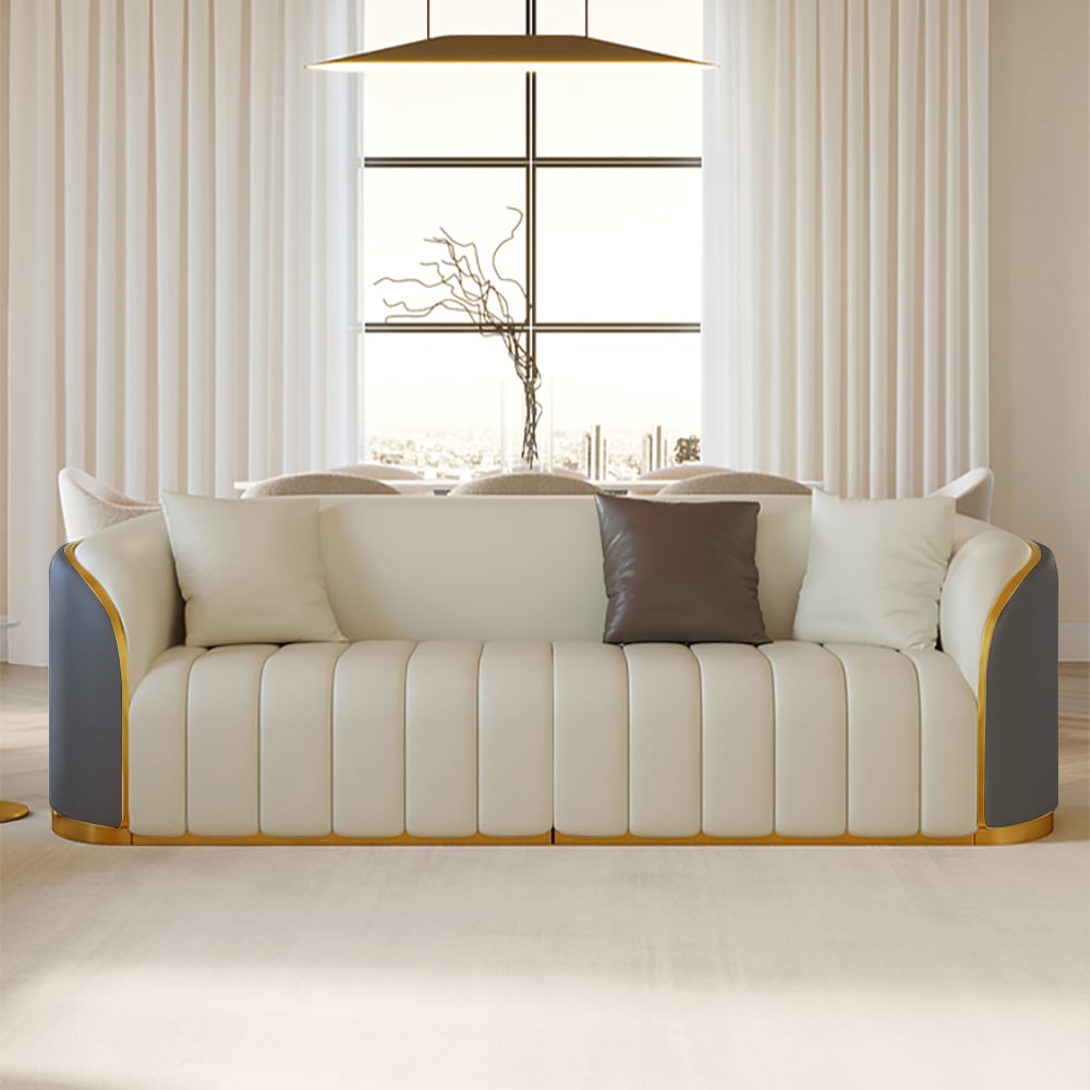 HMR Modern 3-Seater Sofa with Faux Leather Upholstered - Gray/White