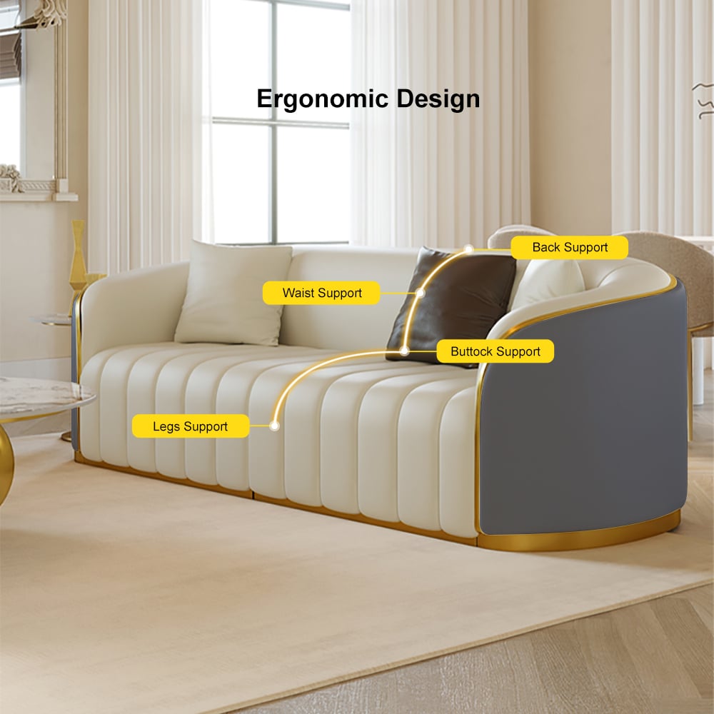 HMR Modern 3-Seater Sofa with Faux Leather Upholstered - Gray/White