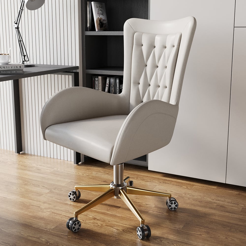 HMR - Oakic Modern Leather Office Chair White Ergonomic Swivel Desk Chair Height Adjustable