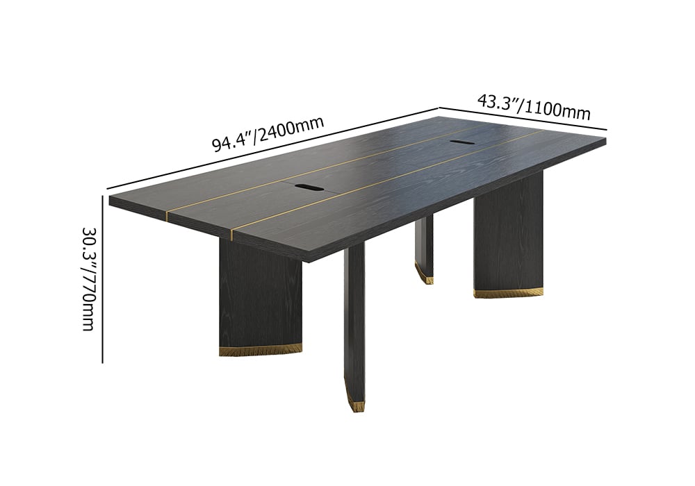 HMR - 94.5" Modern Black Long Meeting Conference Table Rectangle Table Cable Management