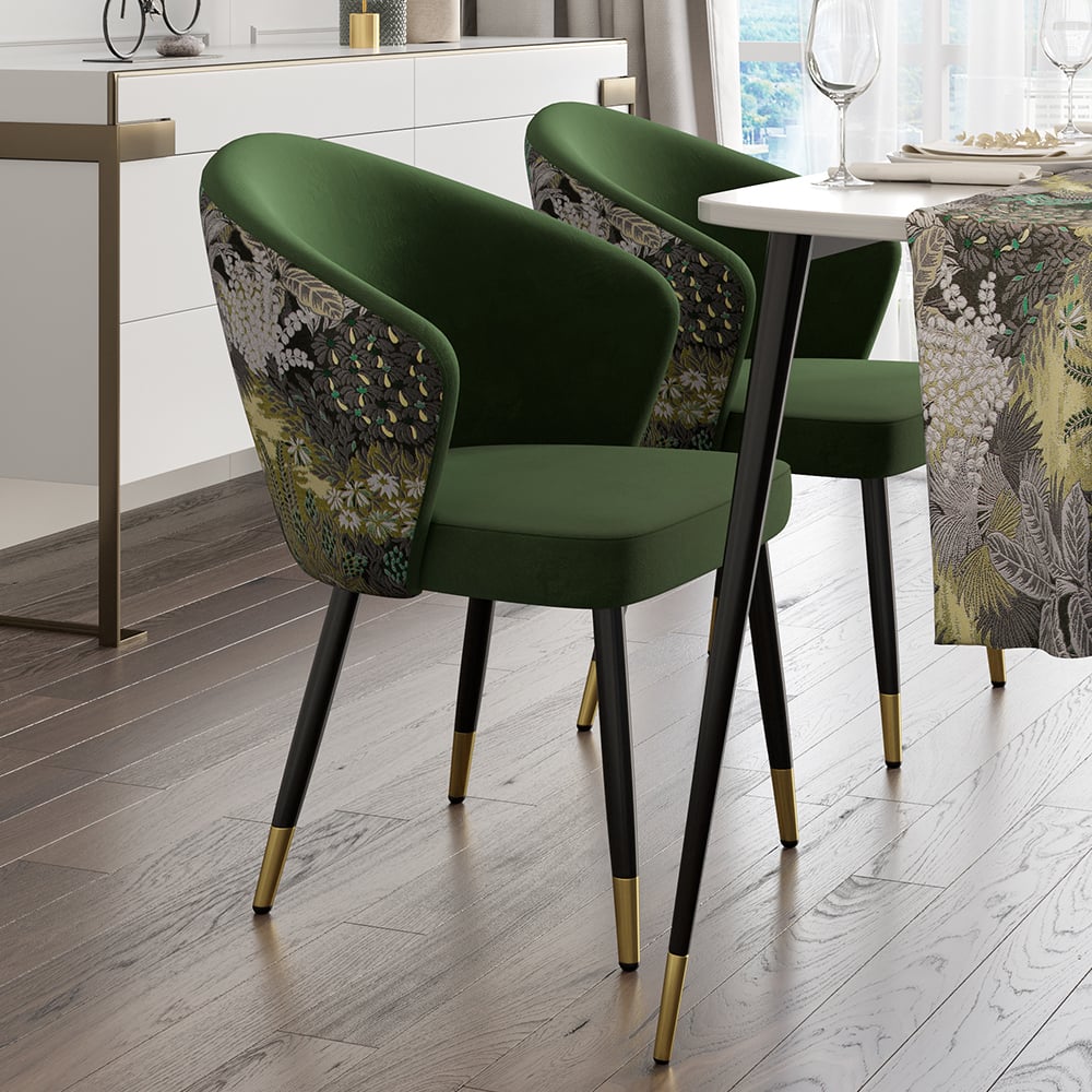 HMR Modern Dining Chairs with Velvet Upholstery - Green, 4-Pieces
