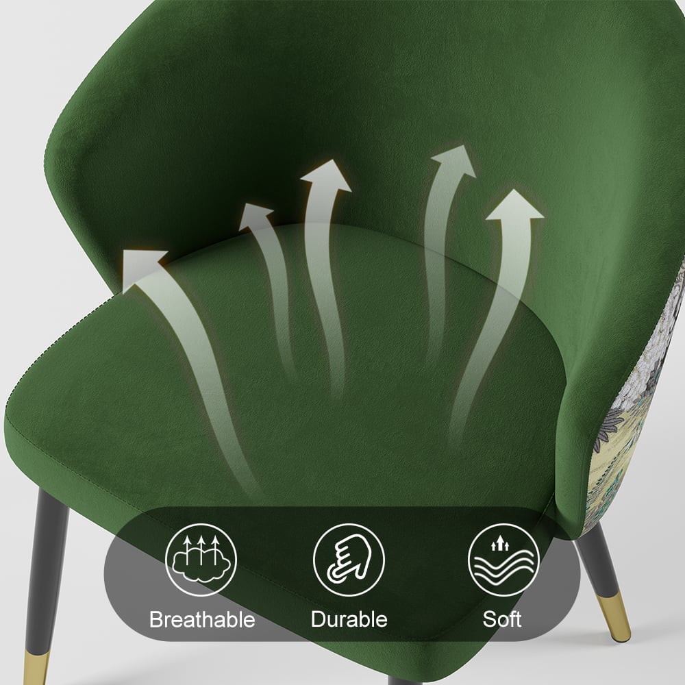 HMR Modern Dining Chairs with Velvet Upholstery - Green, 4-Pieces
