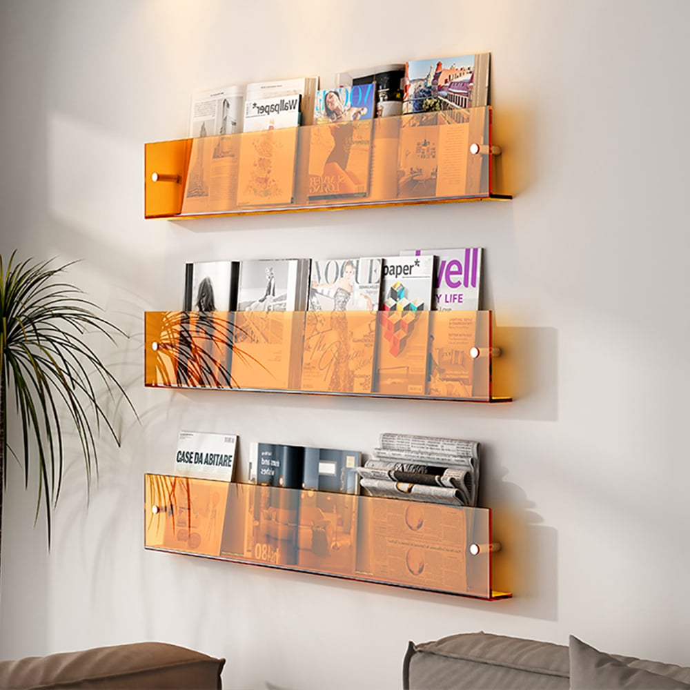 HMR - 31.5" Modern Acrylic Wall Mounted Floating Shelf Book Storage Display Rack in Orange