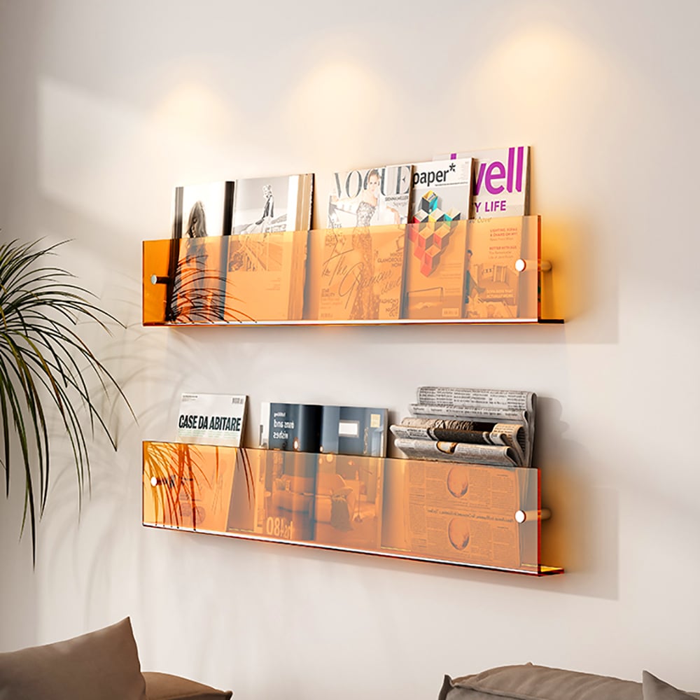 HMR - 31.5" Modern Acrylic Wall Mounted Floating Shelf Book Storage Display Rack in Orange