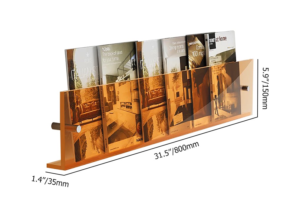 HMR - 31.5" Modern Acrylic Wall Mounted Floating Shelf Book Storage Display Rack in Orange