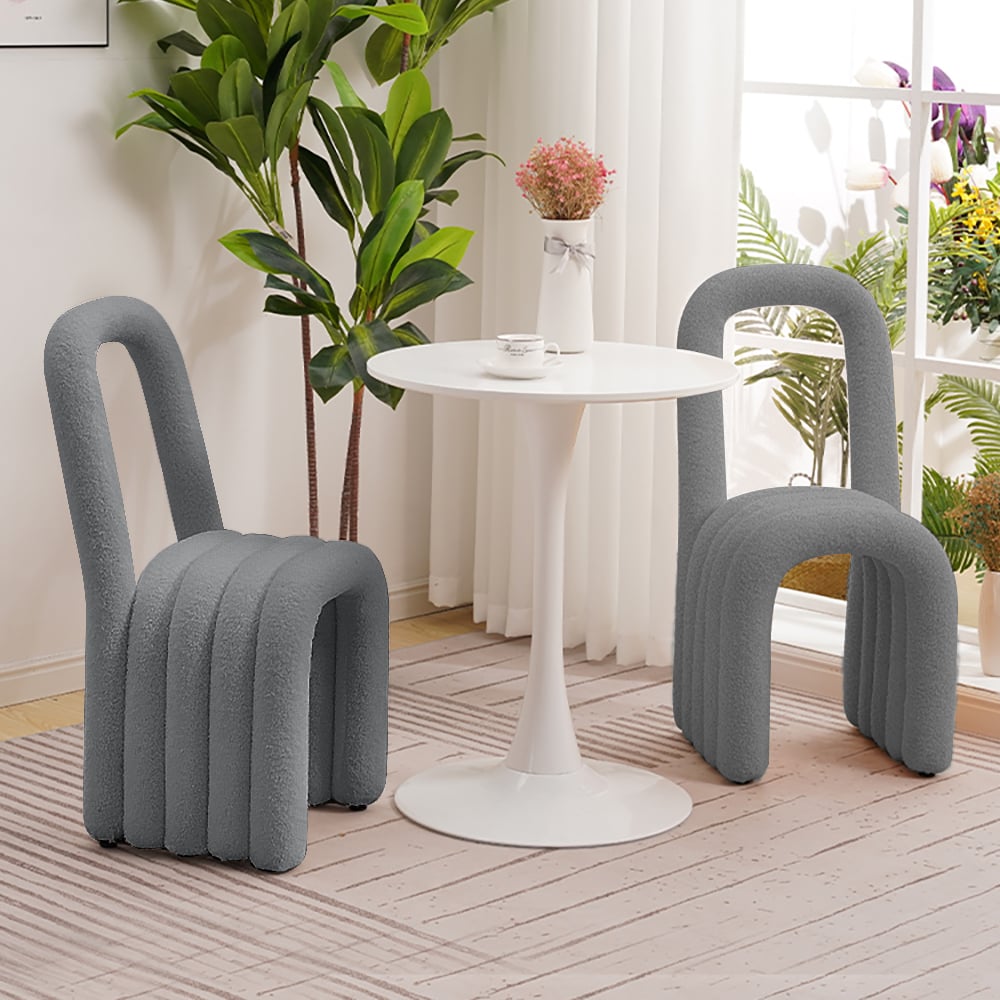 HMR - Modern Gray Teddy Velvet Dining Room Chair Side Chair (Set of 2)