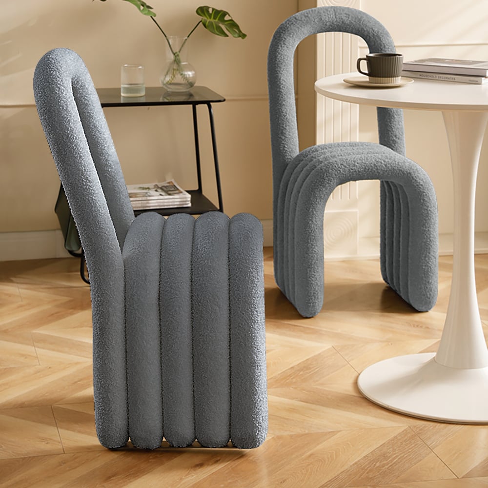 HMR - Modern Gray Teddy Velvet Dining Room Chair Side Chair (Set of 2)