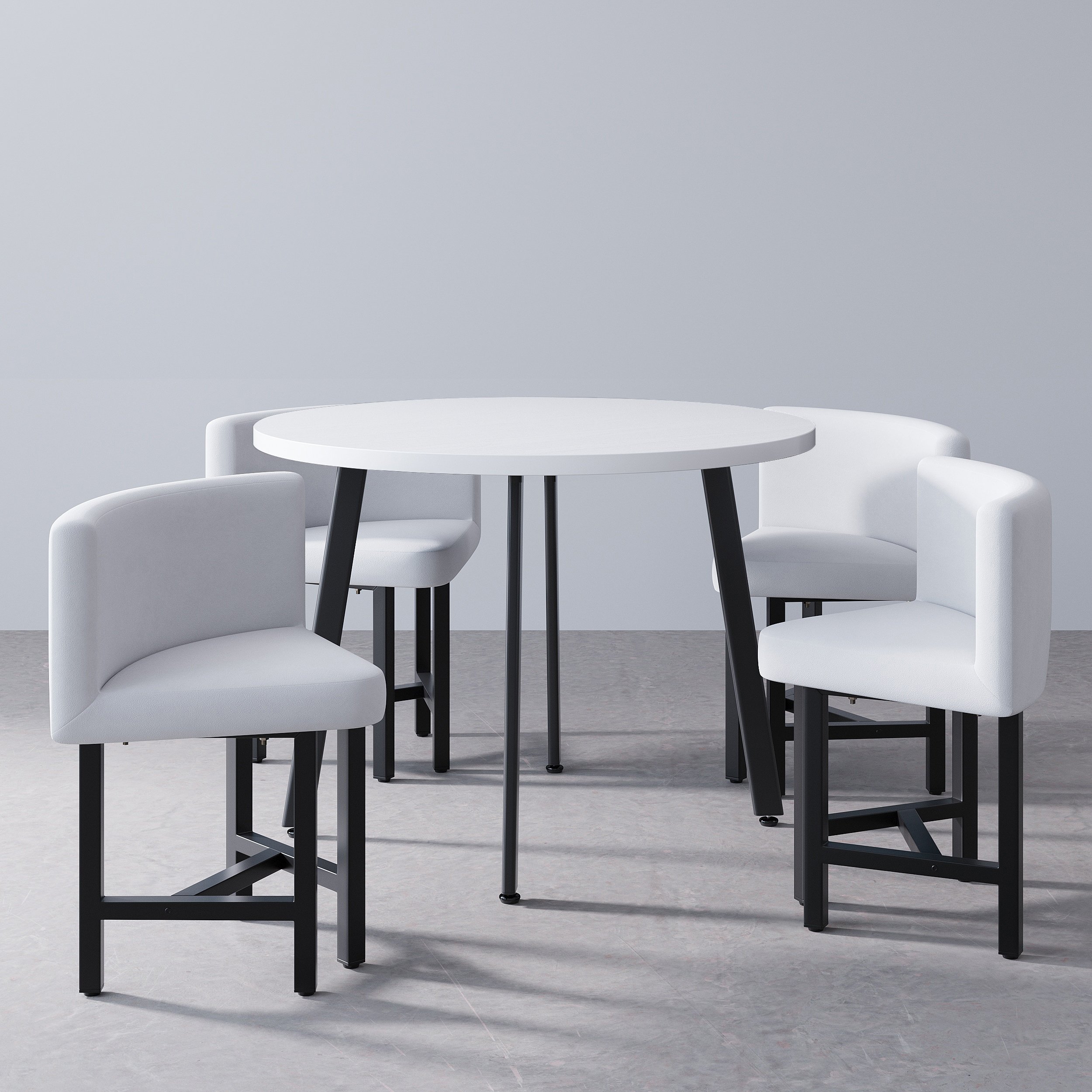 HMR Dining Set 39.4" Modern Round Wood Dining Table with 4 Chairs - White
