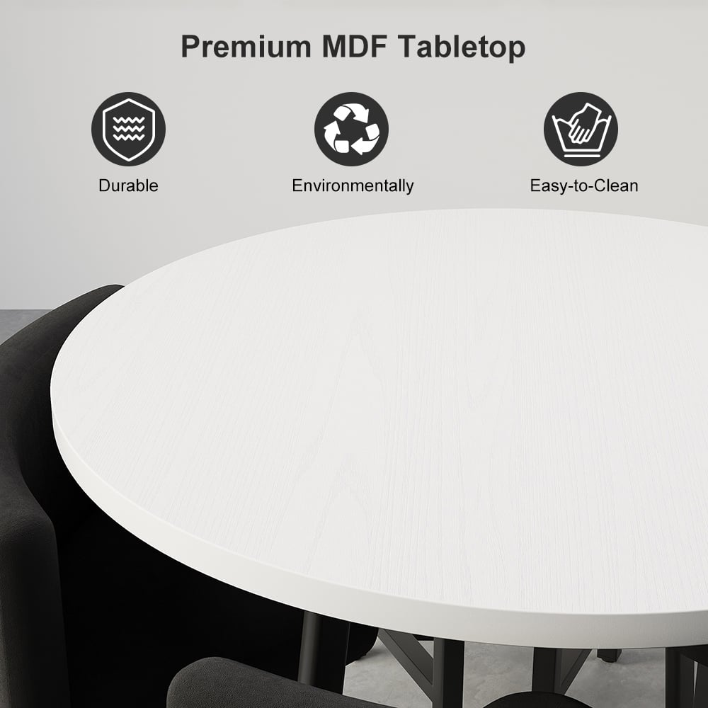 HMR Dining Set 39.4" Modern Round Wood Dining Table with 4 Chairs - White