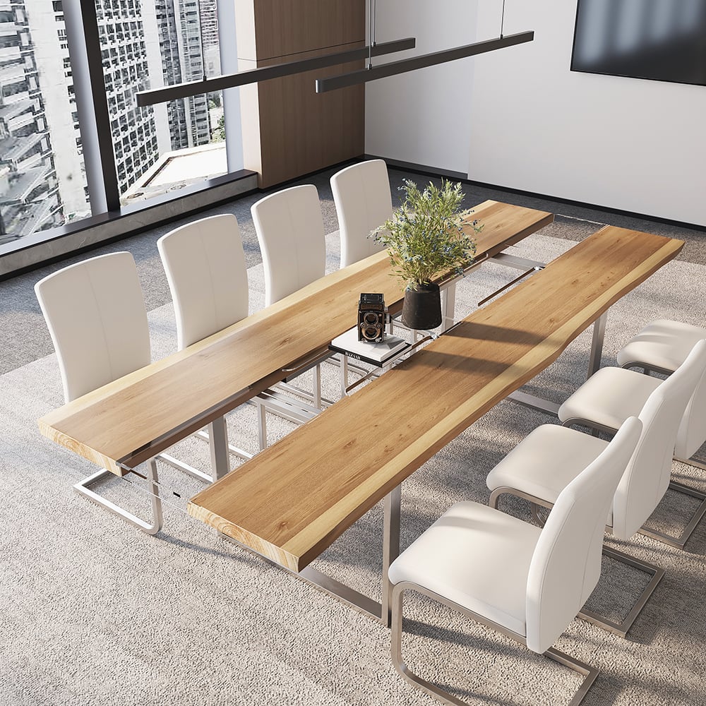 HMR - River 94.5" Live-Edge Conference Table Rectangle Table Cable Management Natural & Clear