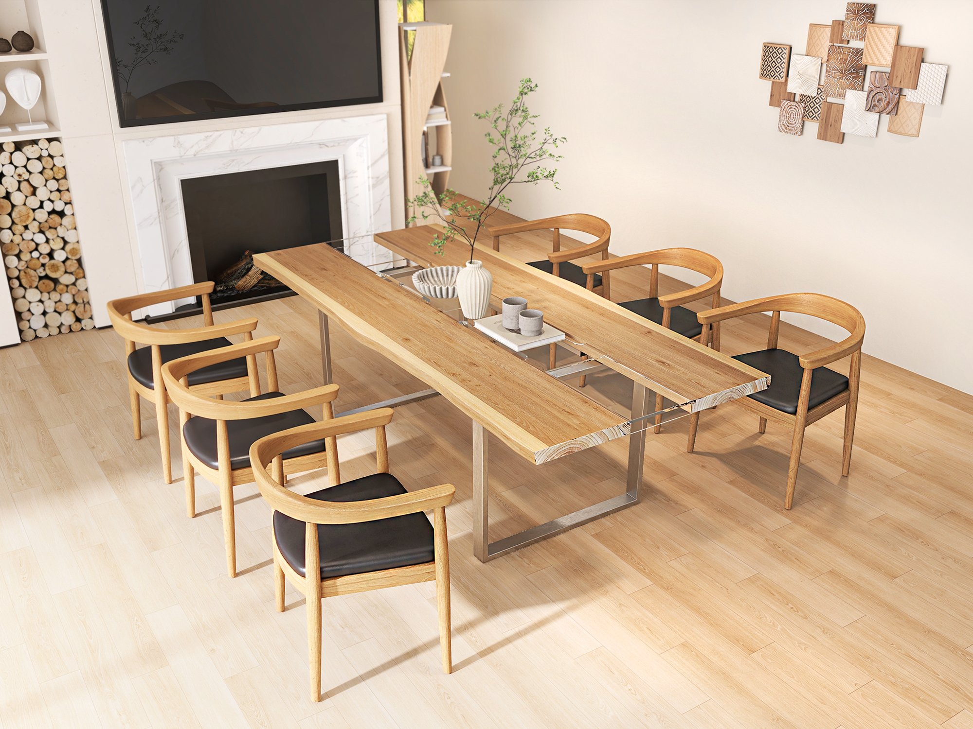 HMR - River 94.5" Live-Edge Conference Table Rectangle Table Cable Management Natural & Clear