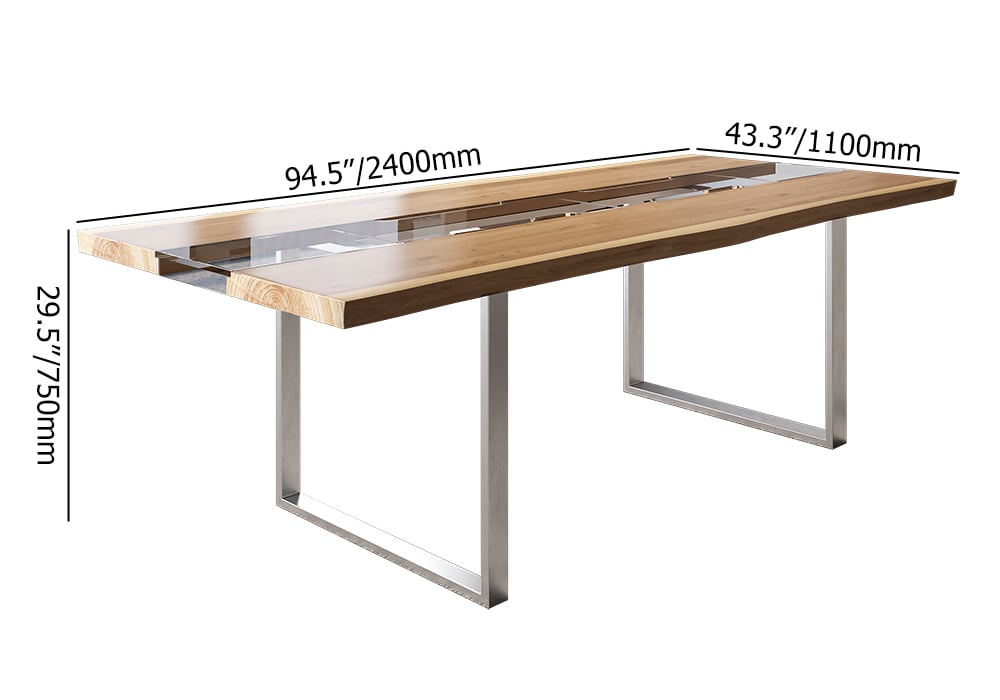 HMR - River 94.5" Live-Edge Conference Table Rectangle Table Cable Management Natural & Clear