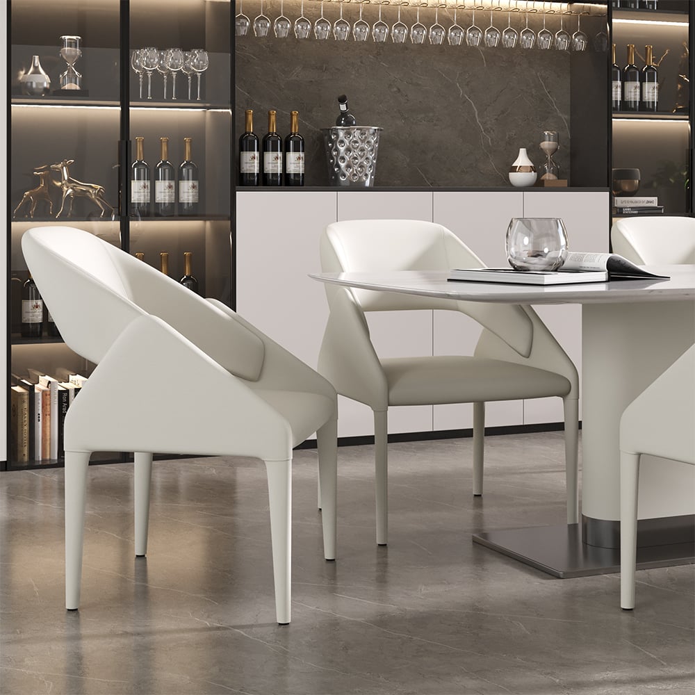 HMR - Modern Faux Leather Dining Chairs (Set of 2) - White