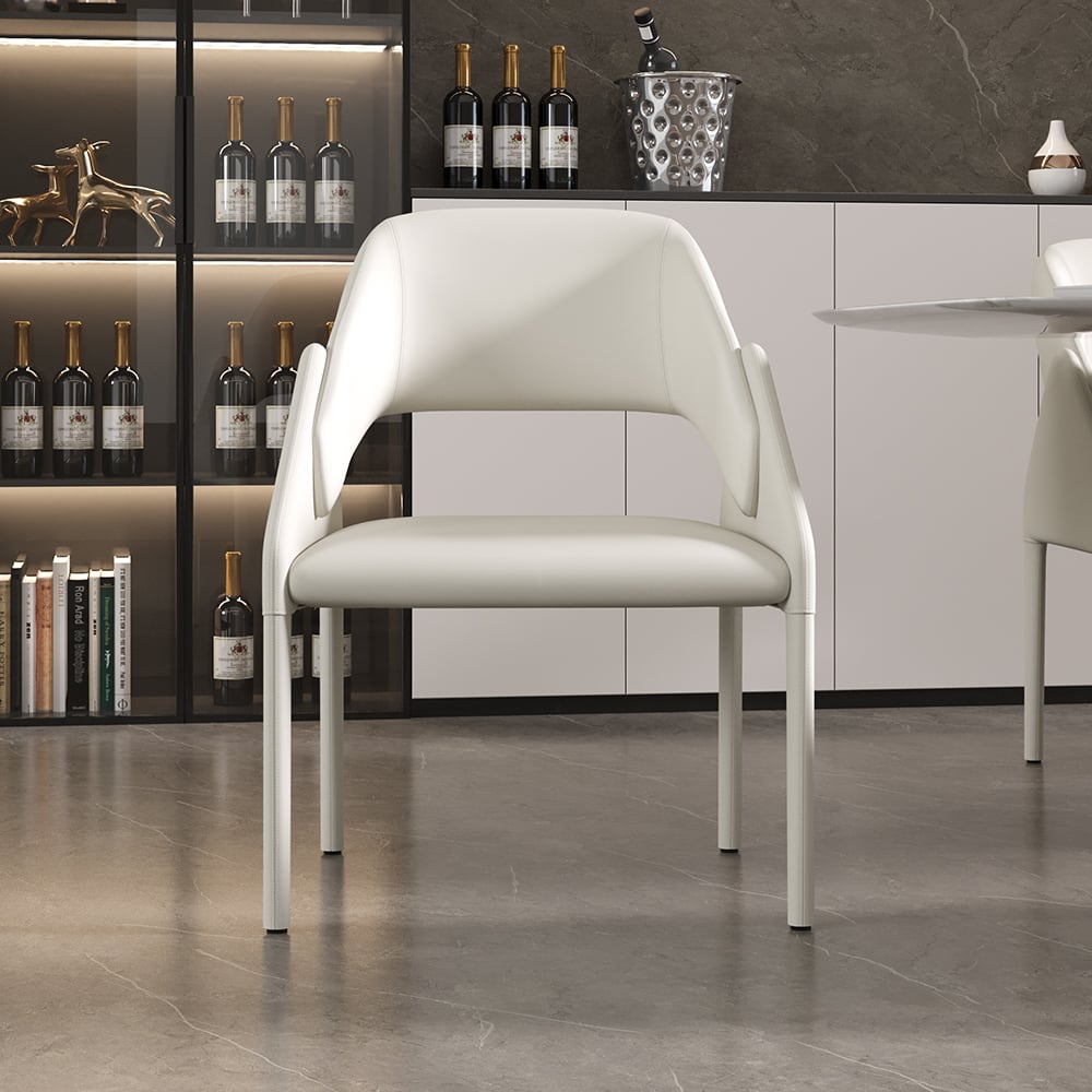 HMR - Modern Faux Leather Dining Chairs (Set of 2) - White