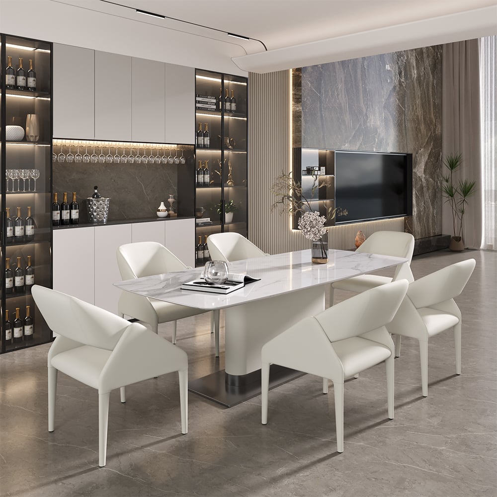 HMR - Modern Faux Leather Dining Chairs (Set of 2) - White