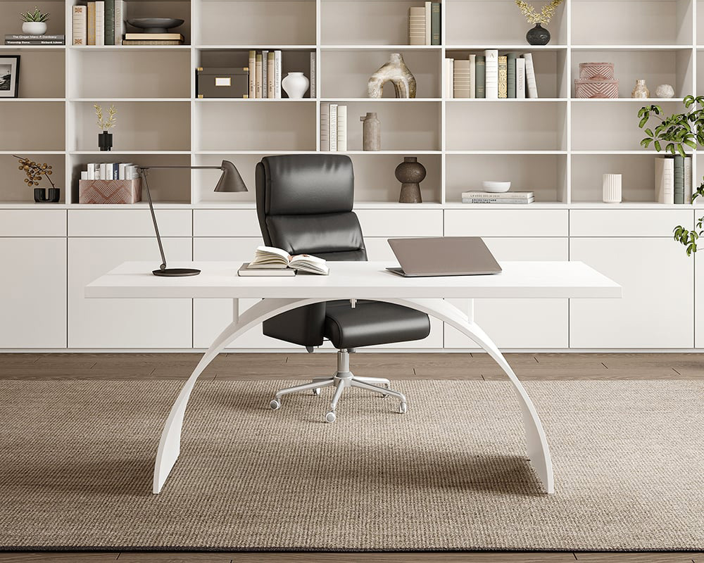 HMR Modern Rectangular Writing Desk & Office Desk Chair Set High Back - White, 70.9"L x 31.5"W x 29.5"H