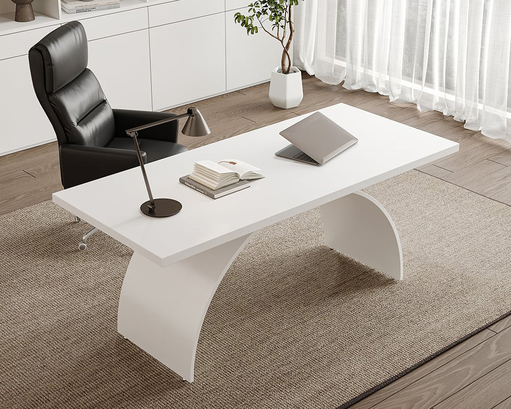 HMR Modern Rectangular Writing Desk & Office Desk Chair Set High Back - White, 70.9"L x 31.5"W x 29.5"H