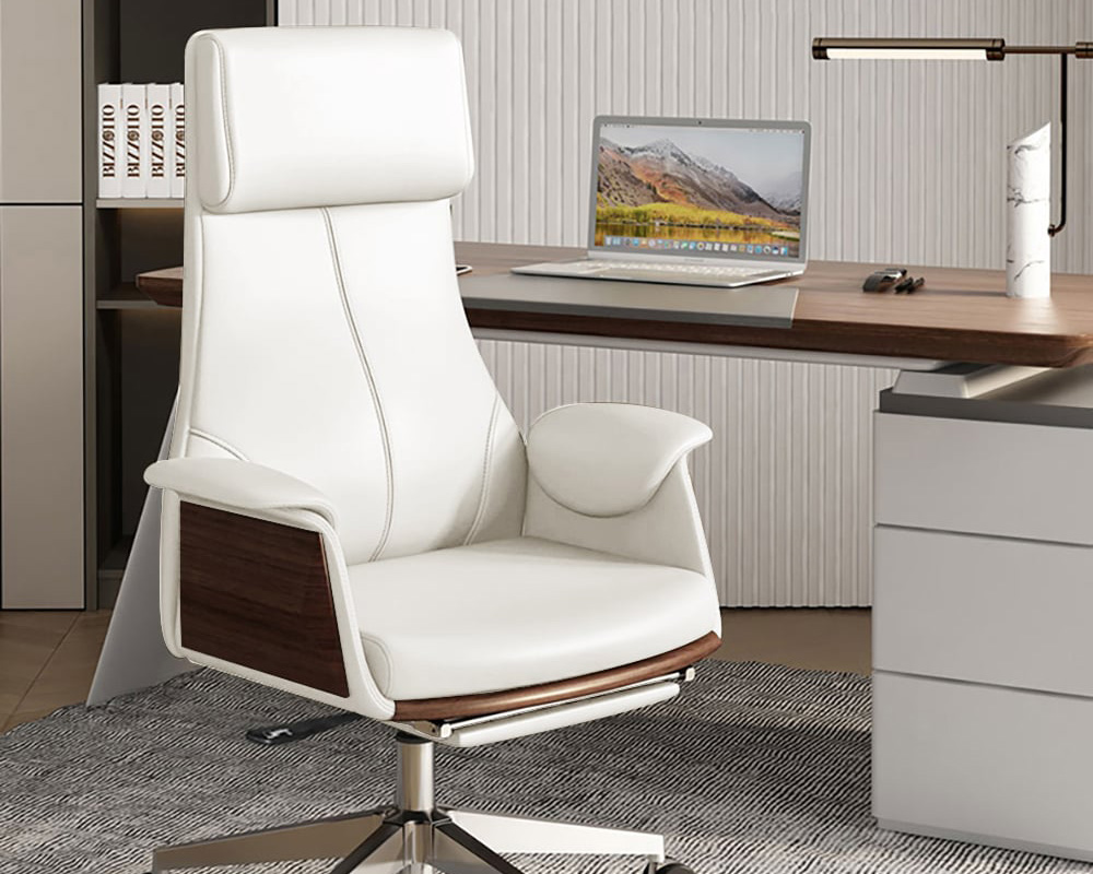 HMR Modern Rectangular Writing Desk & Office Desk Chair Set High Back - White, 70.9"L x 31.5"W x 29.5"H